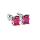 Emerald cut red gemstone solitaire stud earrings in gold with six prong setting