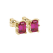 Emerald cut red gemstone solitaire stud earrings in gold with six prong setting