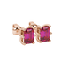 Emerald cut red gemstone solitaire stud earrings in gold with six prong setting