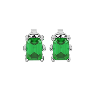 Emerald Green emerald cut six-prong gemstone stud earrings in White Gold