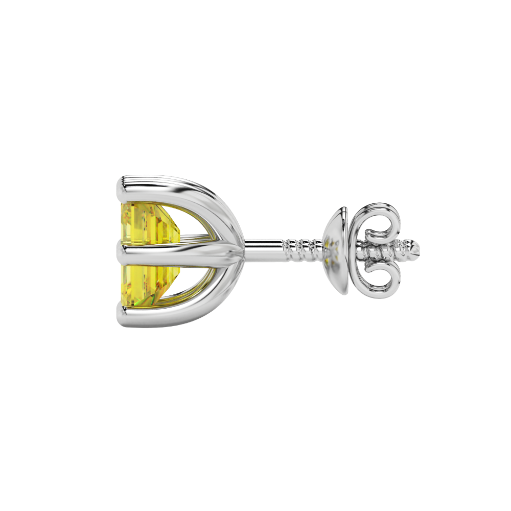 Emerald cut yellow gemstone solitaire stud earrings in gold with six prong setting