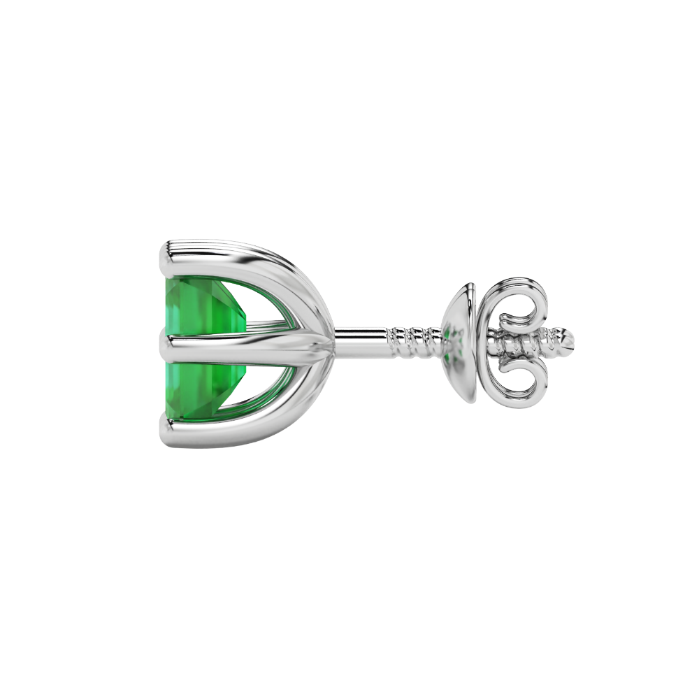 Emerald cut green gemstone solitaire stud earrings in gold with six prong setting