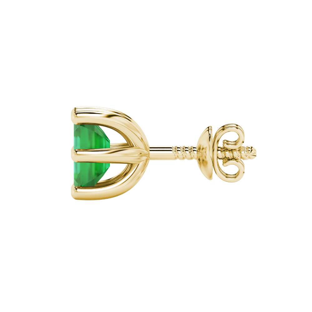 Emerald cut green gemstone solitaire stud earrings in gold with six prong setting