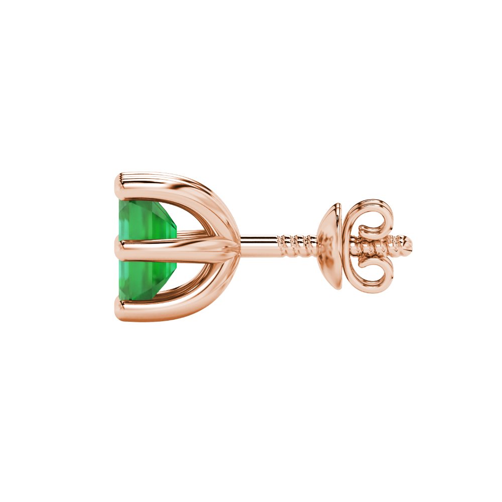Emerald cut green gemstone solitaire stud earrings in gold with six prong setting