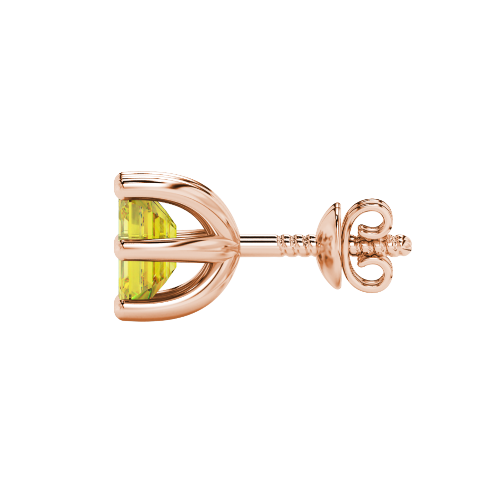 Emerald cut yellow gemstone solitaire stud earrings in gold with six prong setting