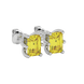 Emerald cut yellow gemstone solitaire stud earrings in gold with six prong setting