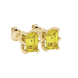 Emerald cut yellow gemstone solitaire stud earrings in gold with six prong setting