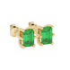 Emerald cut green gemstone solitaire stud earrings in gold with six prong setting