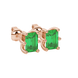 Emerald cut green gemstone solitaire stud earrings in gold with six prong setting