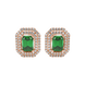 Emerald cut green gemstone double halo stud earrings with octagonal diamond halo in gold