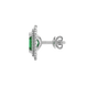 Emerald cut green gemstone double halo stud earrings with octagonal diamond halo in gold
