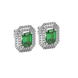 Emerald cut green gemstone double halo stud earrings with octagonal diamond halo in gold