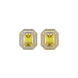 Emerald cut yellow gemstone double halo stud earrings with octagonal diamond halo in gold