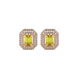 Emerald cut yellow gemstone double halo stud earrings with octagonal diamond halo in gold