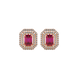 Emerald cut red gemstone double halo stud earrings with octagonal diamond halo in gold