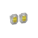 Emerald cut yellow gemstone double halo stud earrings with octagonal diamond halo in gold