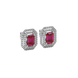 Emerald cut red gemstone double halo stud earrings with octagonal diamond halo in gold
