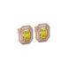 Emerald cut yellow gemstone double halo stud earrings with octagonal diamond halo in gold