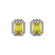 Emerald cut yellow gemstone halo stud earrings with round diamond accents