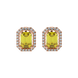 Emerald cut yellow gemstone halo stud earrings with round diamond accents