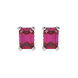 Red emerald cut gemstone stud earrings in rose gold four-prong setting