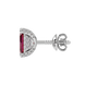 Red emerald cut gemstone stud earrings in rose gold four-prong setting