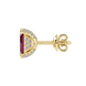 Red emerald cut gemstone stud earrings in rose gold four-prong setting