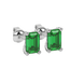 Green emerald cut gemstone stud earrings in rose gold four-prong setting