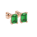 Green emerald cut gemstone stud earrings in rose gold four-prong setting