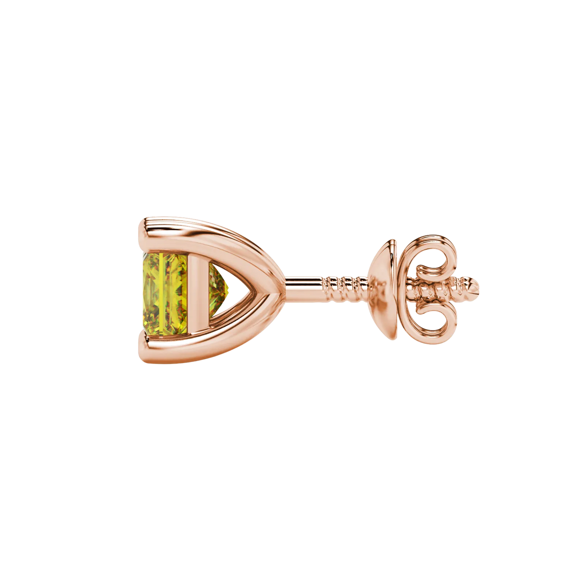Side profile, rose gold canary yellow earrings, classic basket gallery.