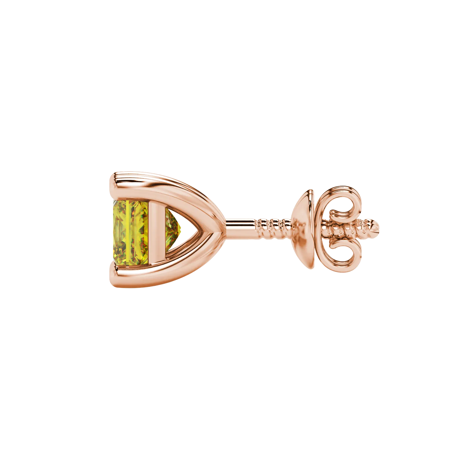 Side profile, rose gold canary yellow earrings, classic basket gallery.