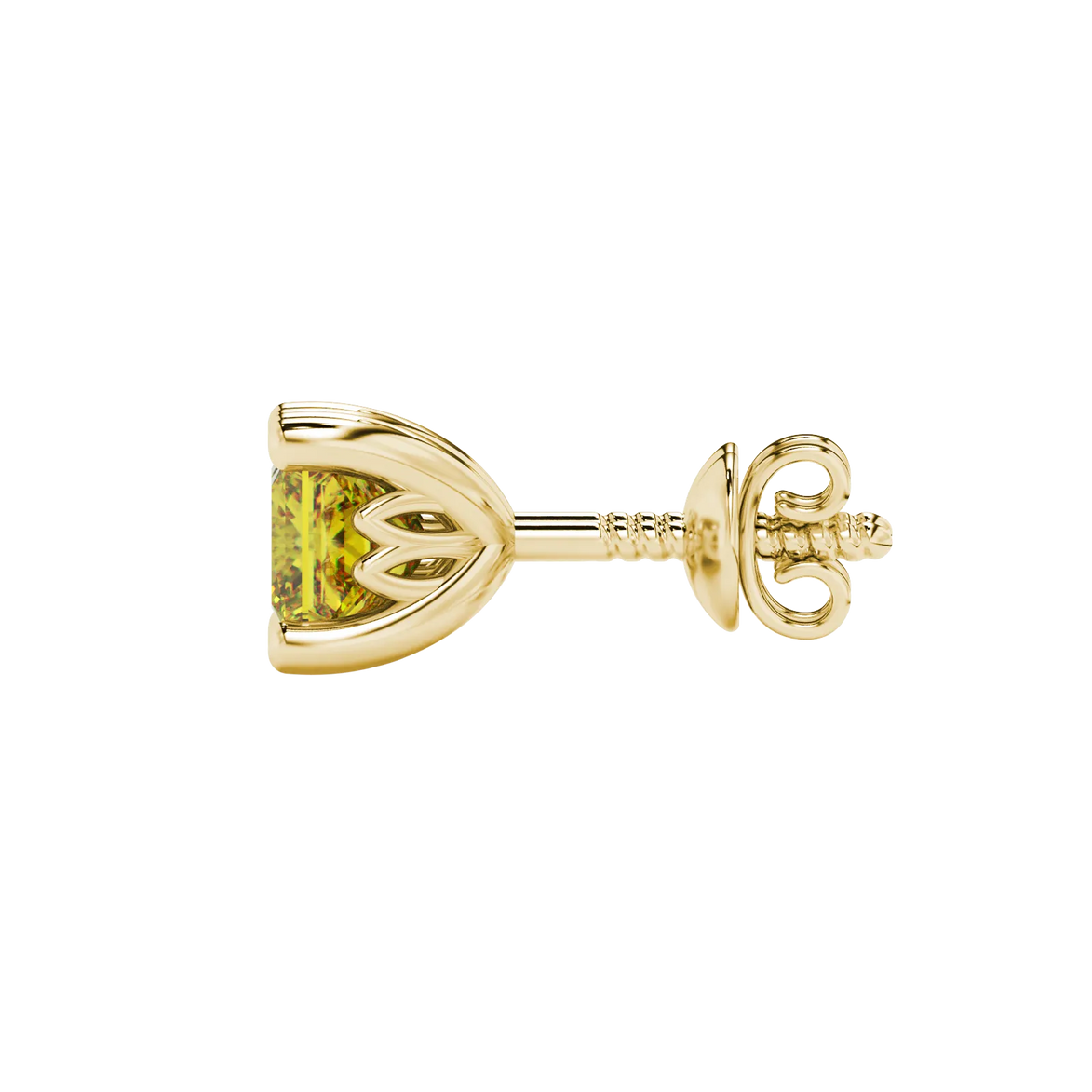Side profile, yellow gold canary yellow earrings, lotus basket gallery.