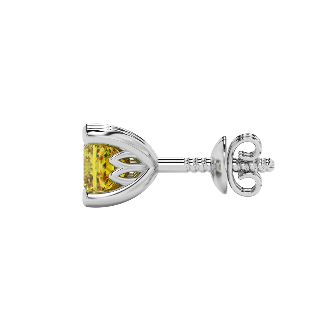 Side profile, white gold canary yellow earrings, lotus basket gallery.
