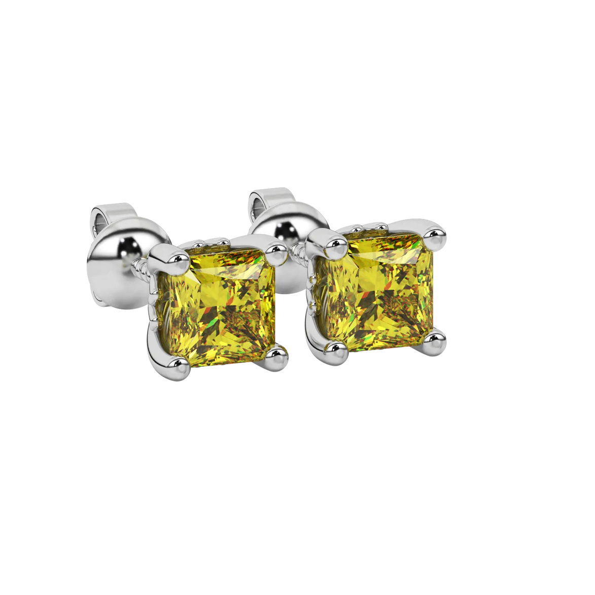 Close-up canary yellow gemstone, white gold lotus setting