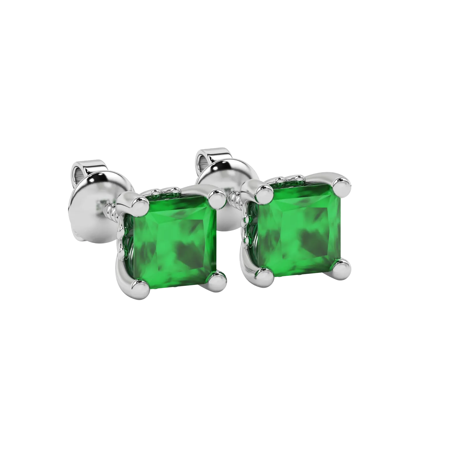 Close-up emerald green gemstone, white gold lotus setting