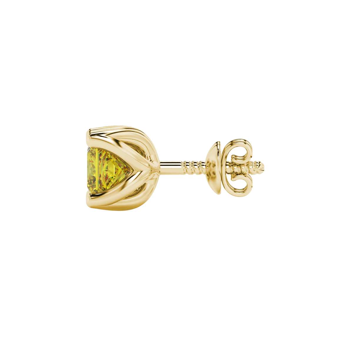 Side profile, yellow gold canary yellow earrings, tulip basket gallery.