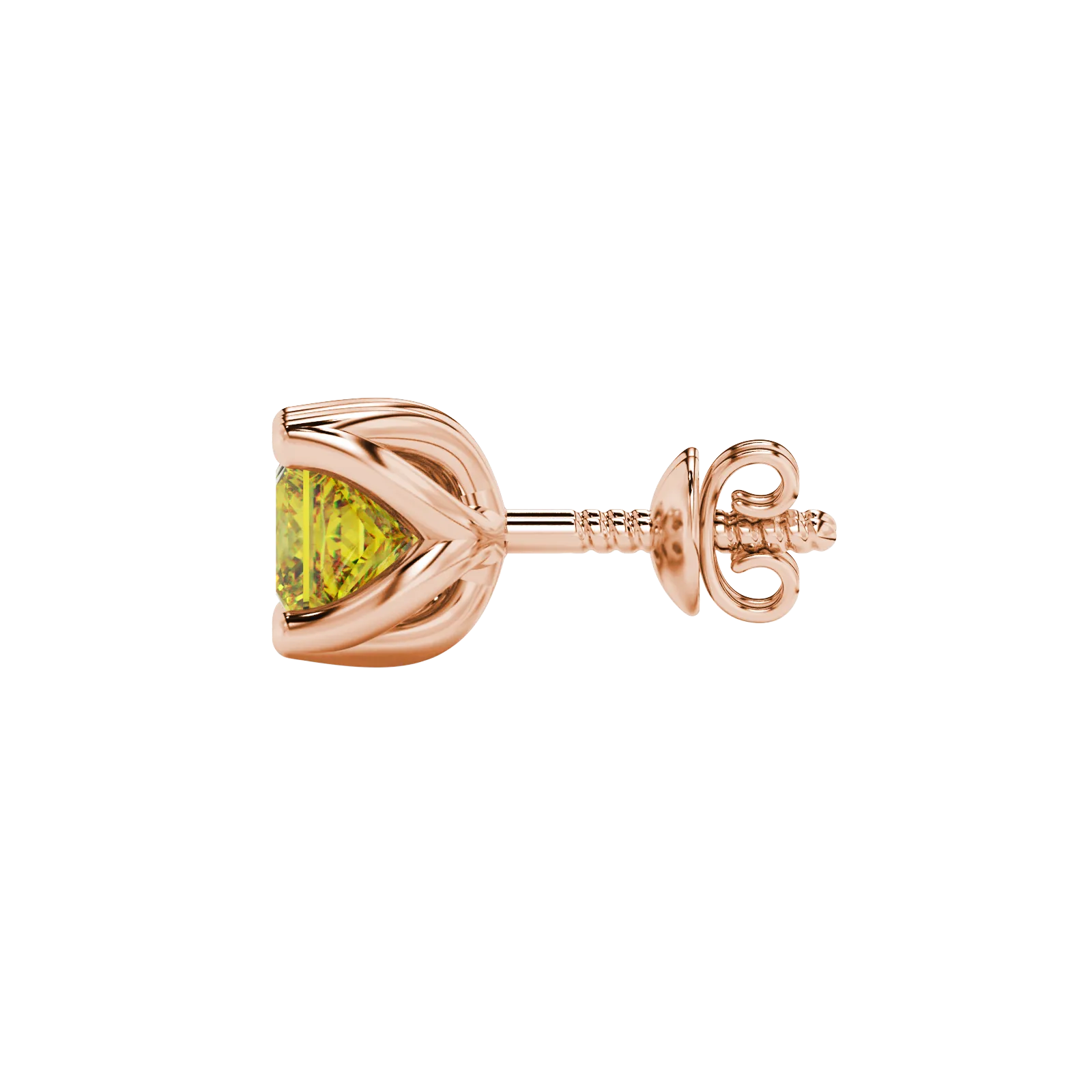 Side profile, rose gold canary yellow earrings, tulip basket gallery.