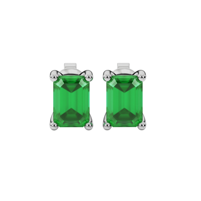 Emerald Green emerald cut surprise diamond gemstone stud earrings in White Gold
