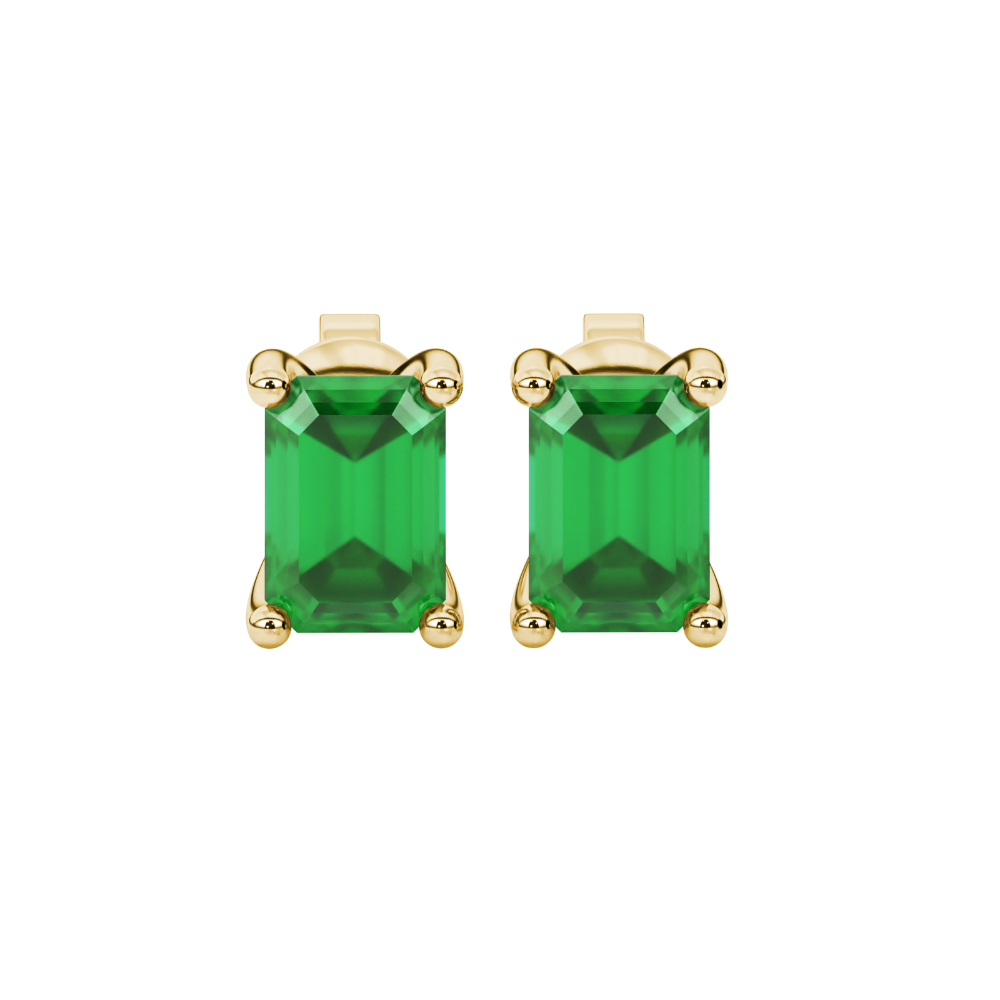 Emerald Cut Green Gemstone Solitaire Stud Earrings in Rose Gold Four Prong Setting
