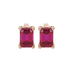 Raspberry Red emerald cut surprise diamond gemstone stud earrings in Rose Gold
