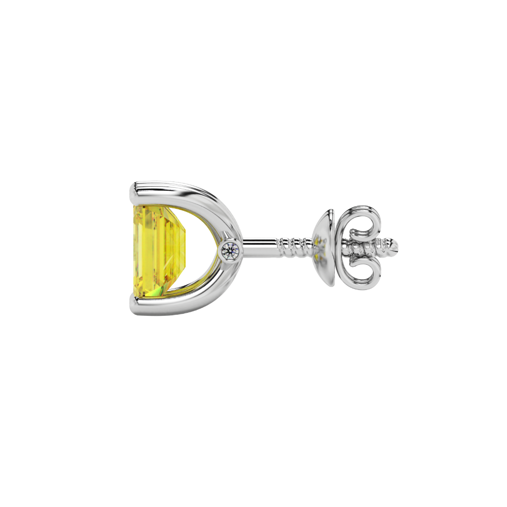 Emerald Cut Yellow Gemstone Solitaire Stud Earrings in Rose Gold Four Prong Setting