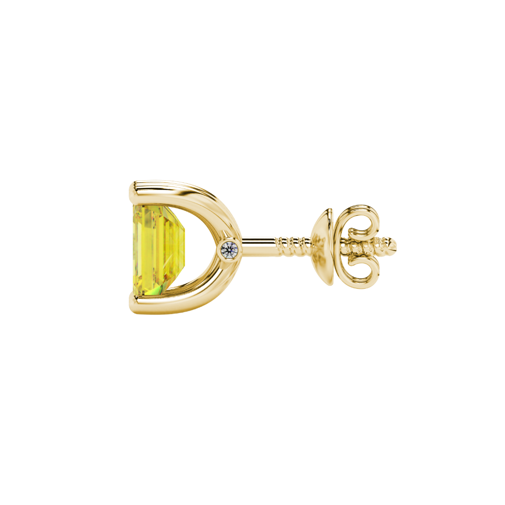 Emerald Cut Yellow Gemstone Solitaire Stud Earrings in Rose Gold Four Prong Setting