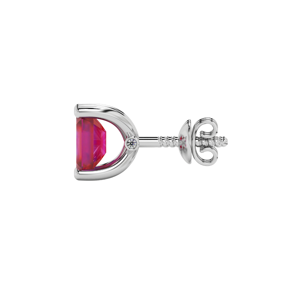 Emerald Cut Red Gemstone Solitaire Stud Earrings in Rose Gold Four Prong Setting