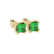Close-up, princess emerald green gemstone, yellow gold vintage earrings.