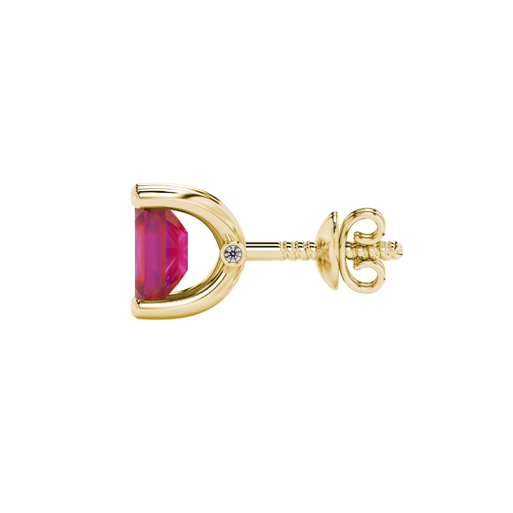 Emerald Cut Red Gemstone Solitaire Stud Earrings in Rose Gold Four Prong Setting