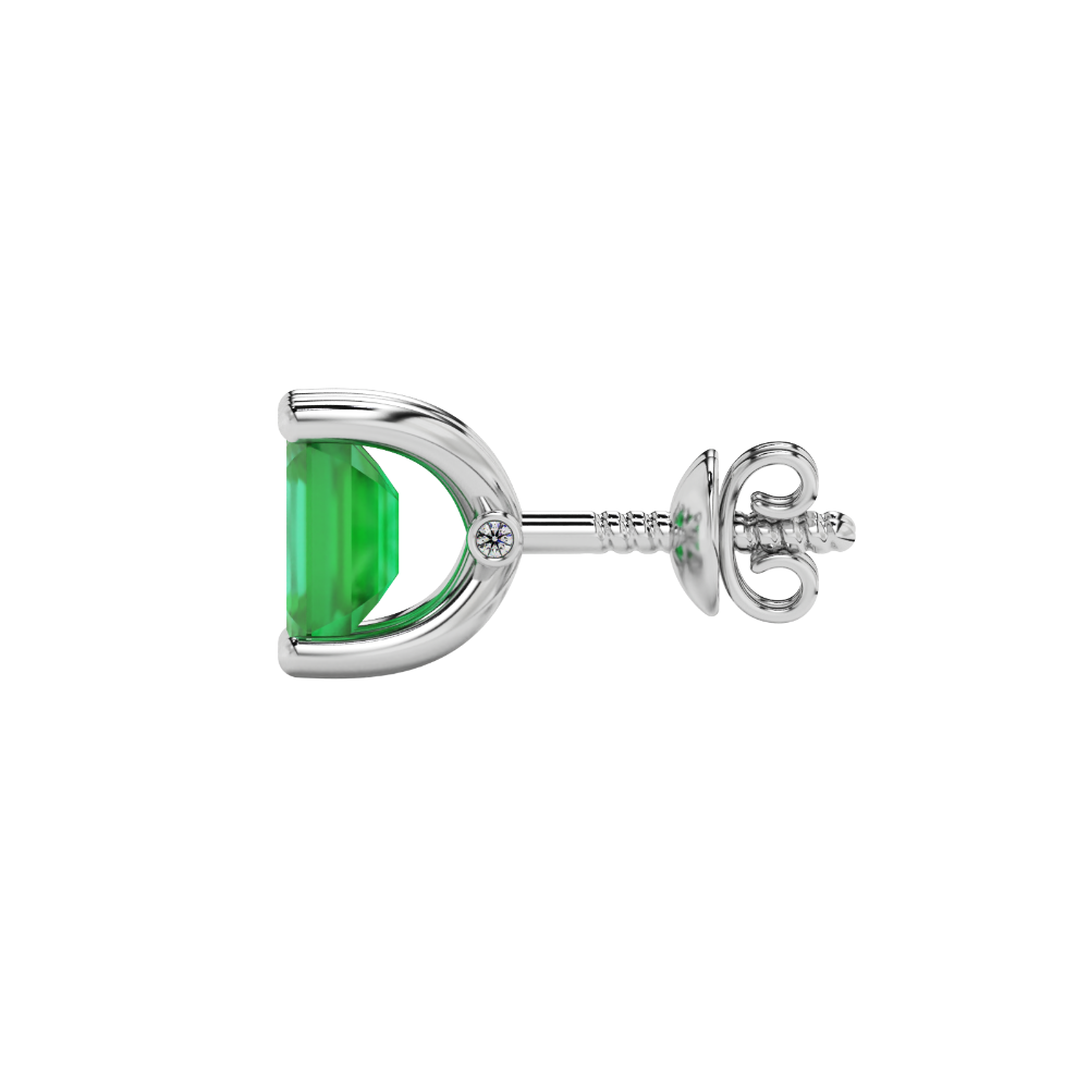 Emerald Cut Green Gemstone Solitaire Stud Earrings in Rose Gold Four Prong Setting