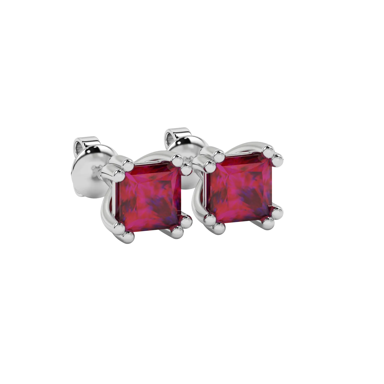 Close-up raspberry red gemstone, white gold vintage setting.