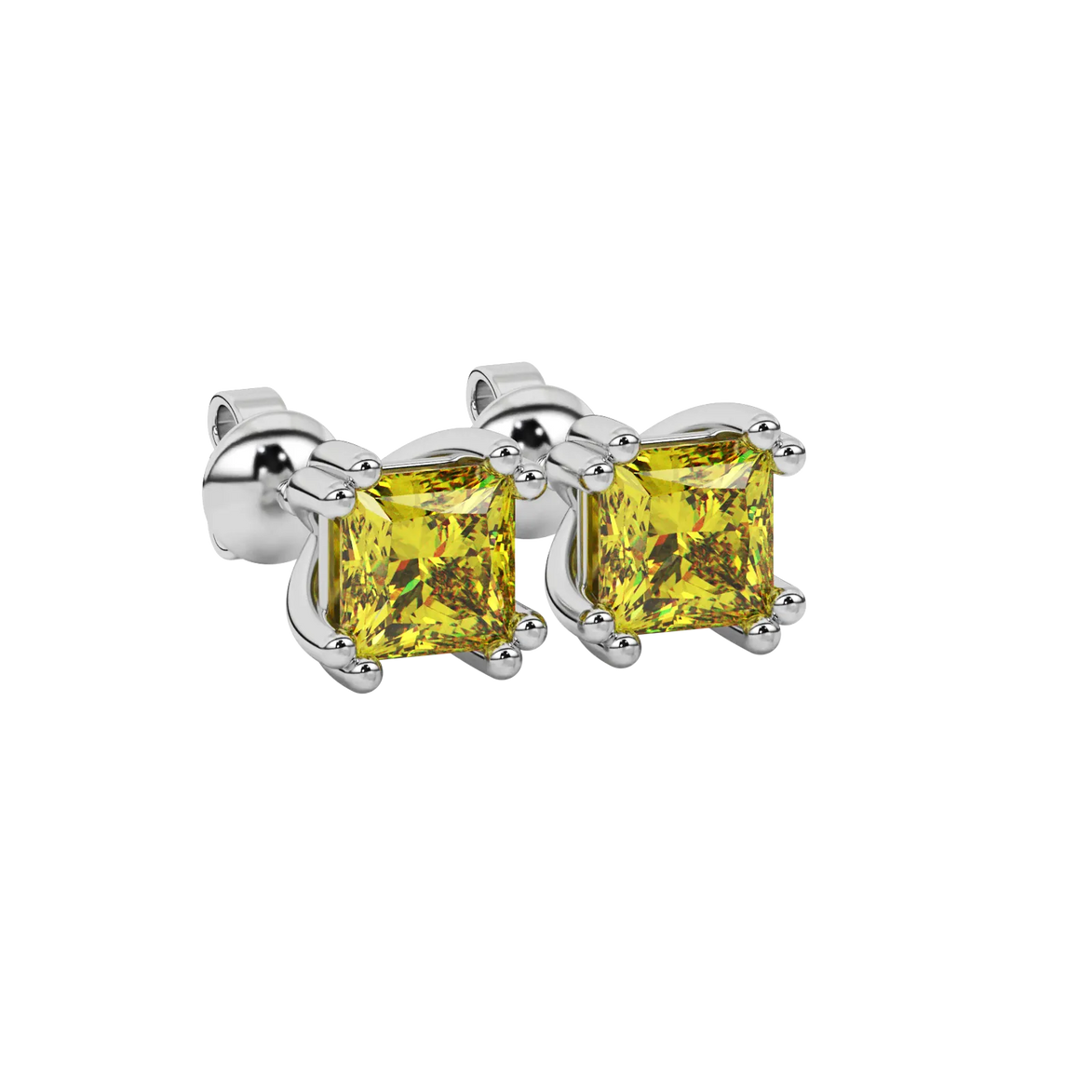 Close-up canary yellow gemstone, white gold vintage setting.