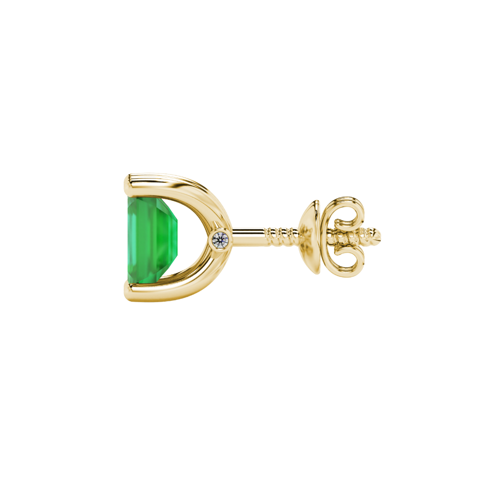 Emerald Cut Green Gemstone Solitaire Stud Earrings in Rose Gold Four Prong Setting