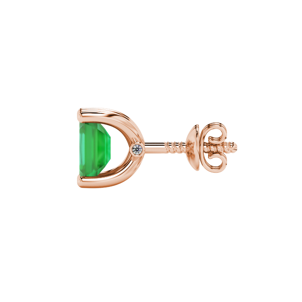 Emerald Cut Green Gemstone Solitaire Stud Earrings in Rose Gold Four Prong Setting